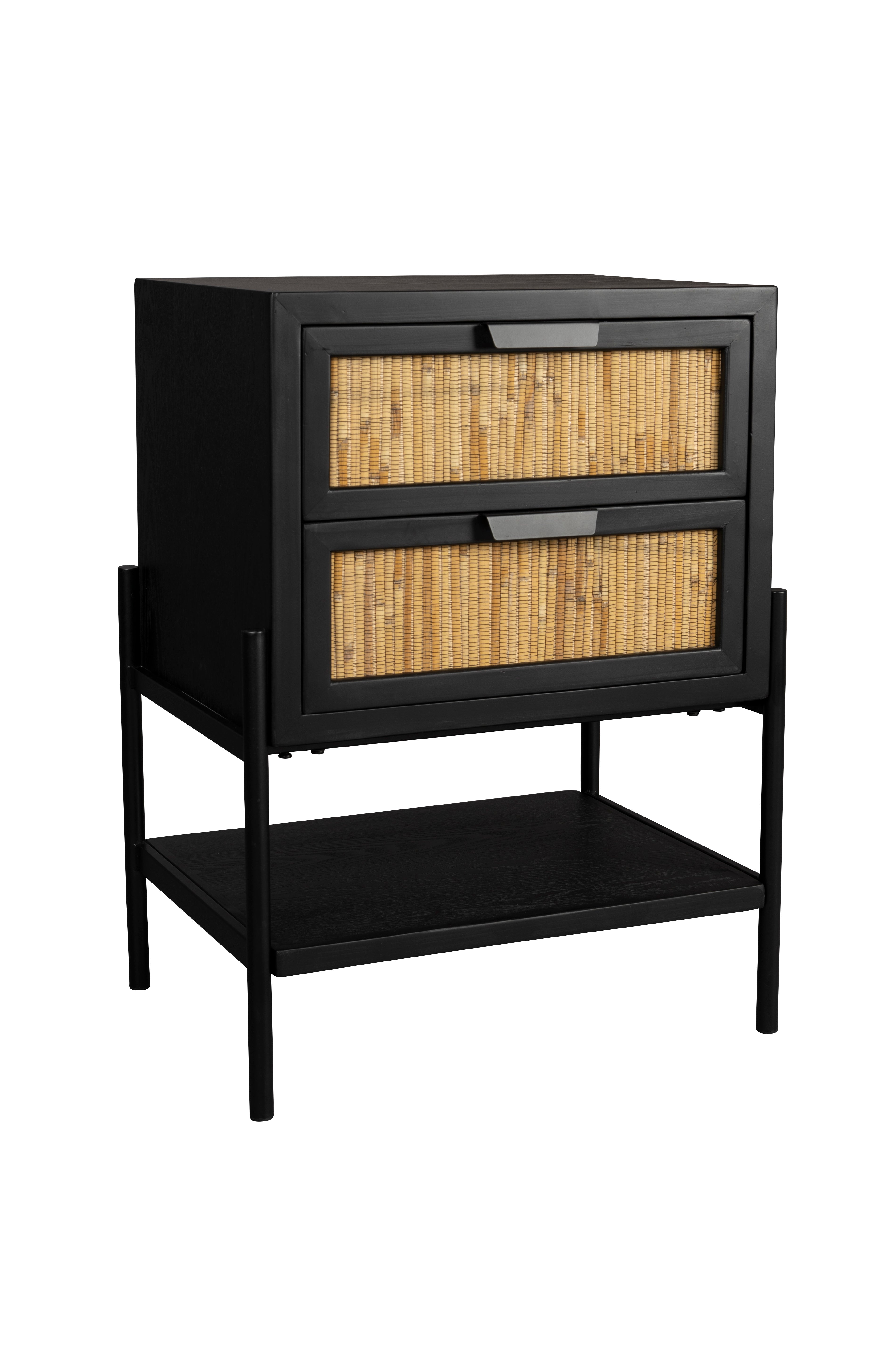 Dutchbone Yasu Black Chinese Fir Wood & Rattan Bedside Table